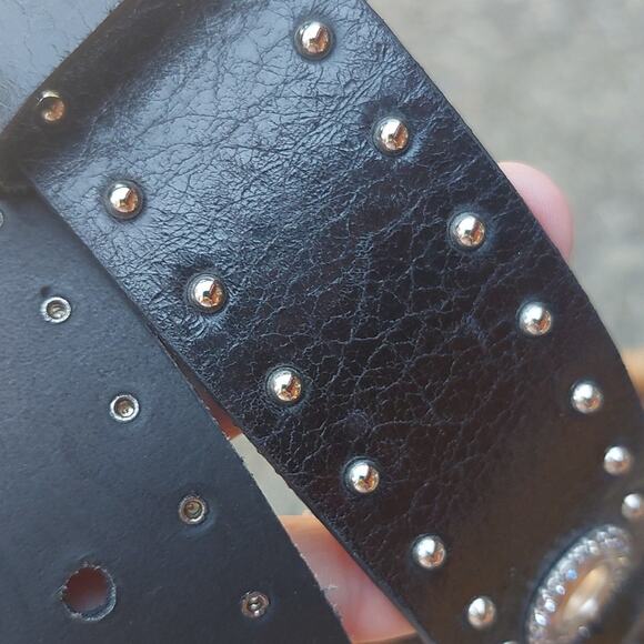 Roccobarocco Black Studded black Leather blinged out Belt Made in Italy